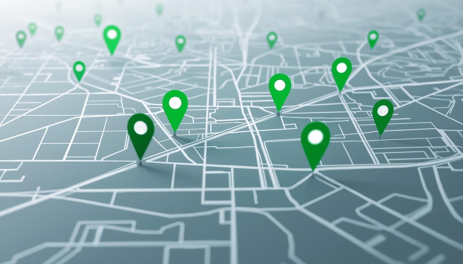 Map with green points of interest